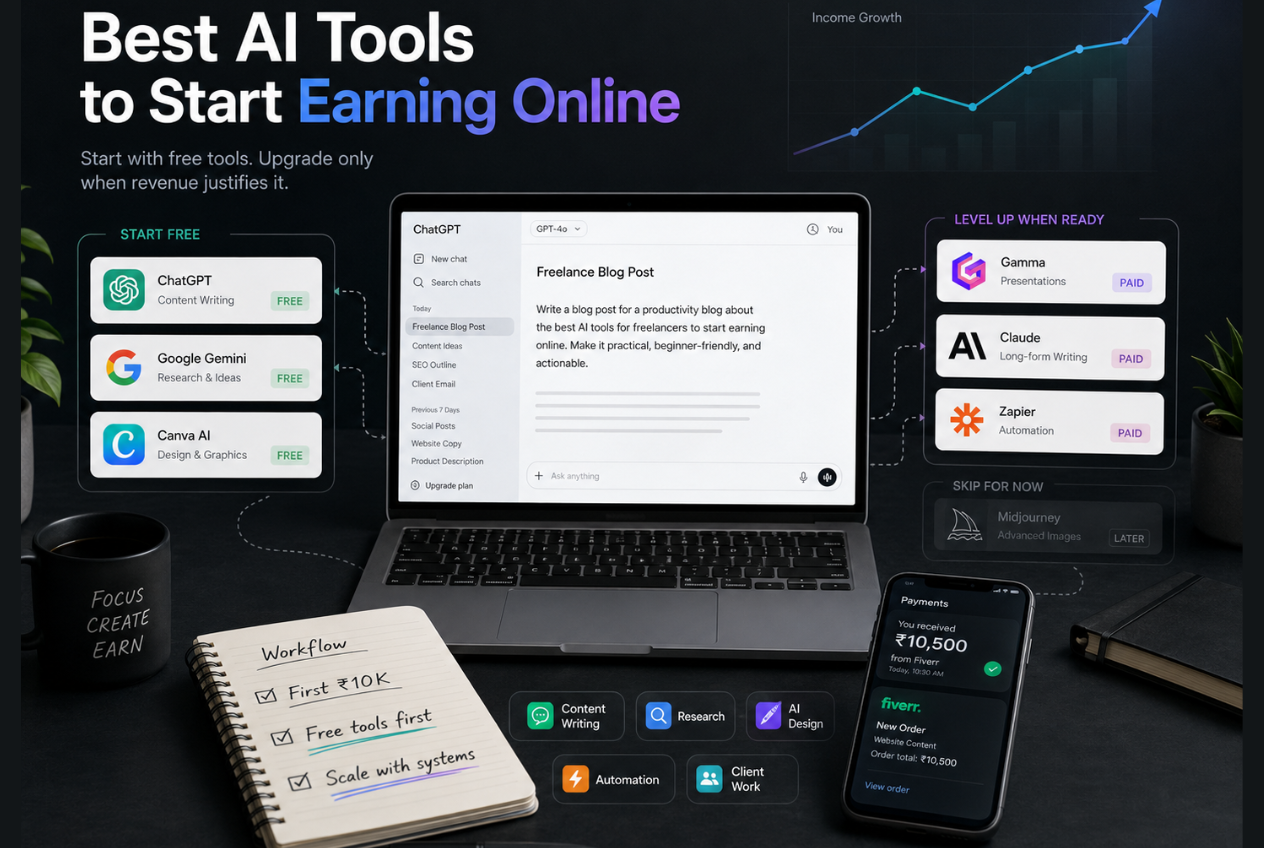 Best AI Tools to Start Earning Online for freelancers