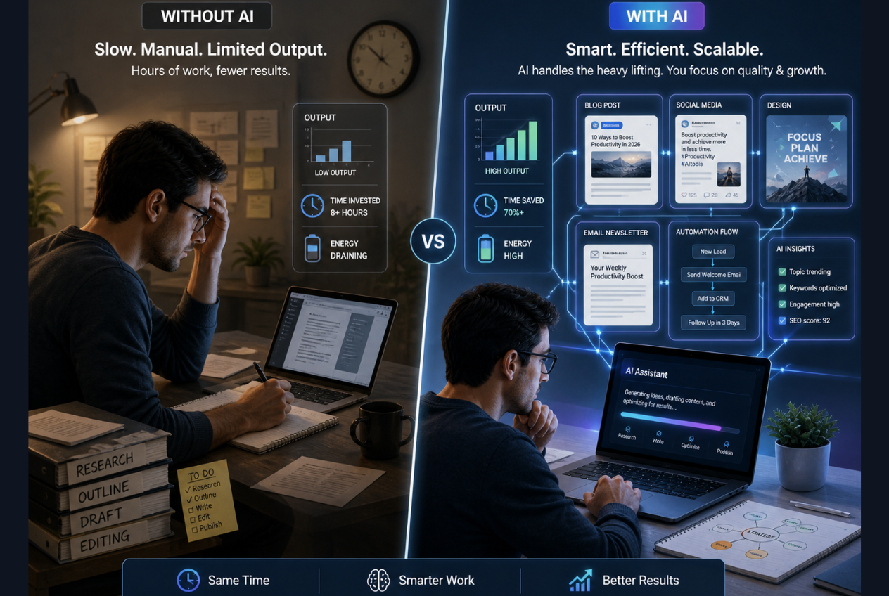 Compare working with and without AI productivity tools