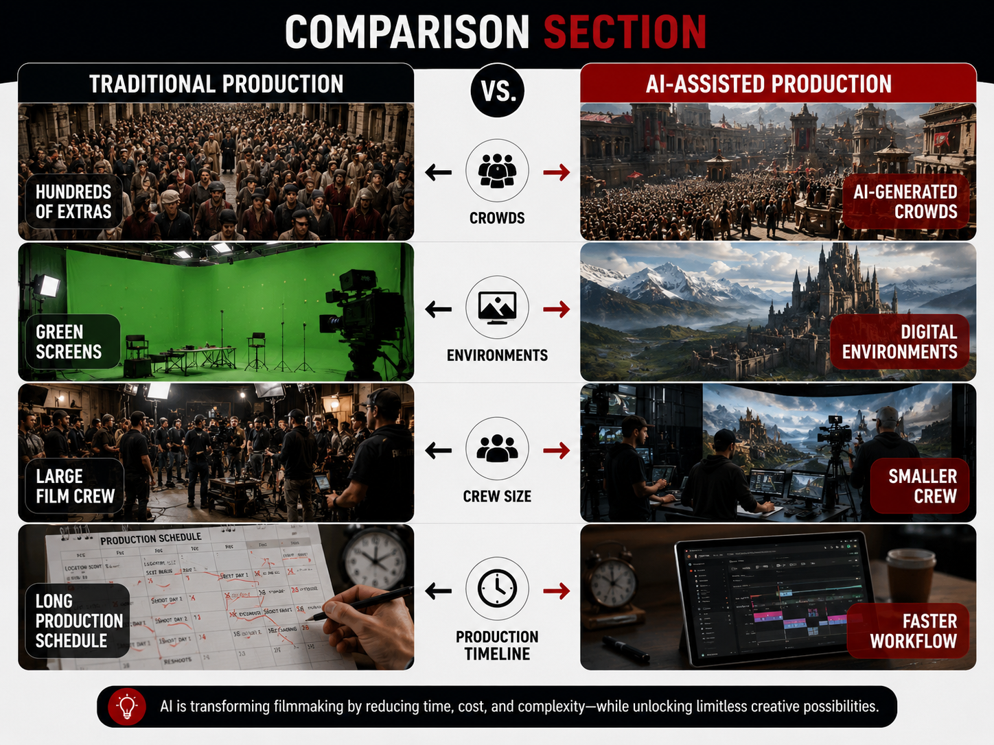 Traditional vs AI-assisted production techniques