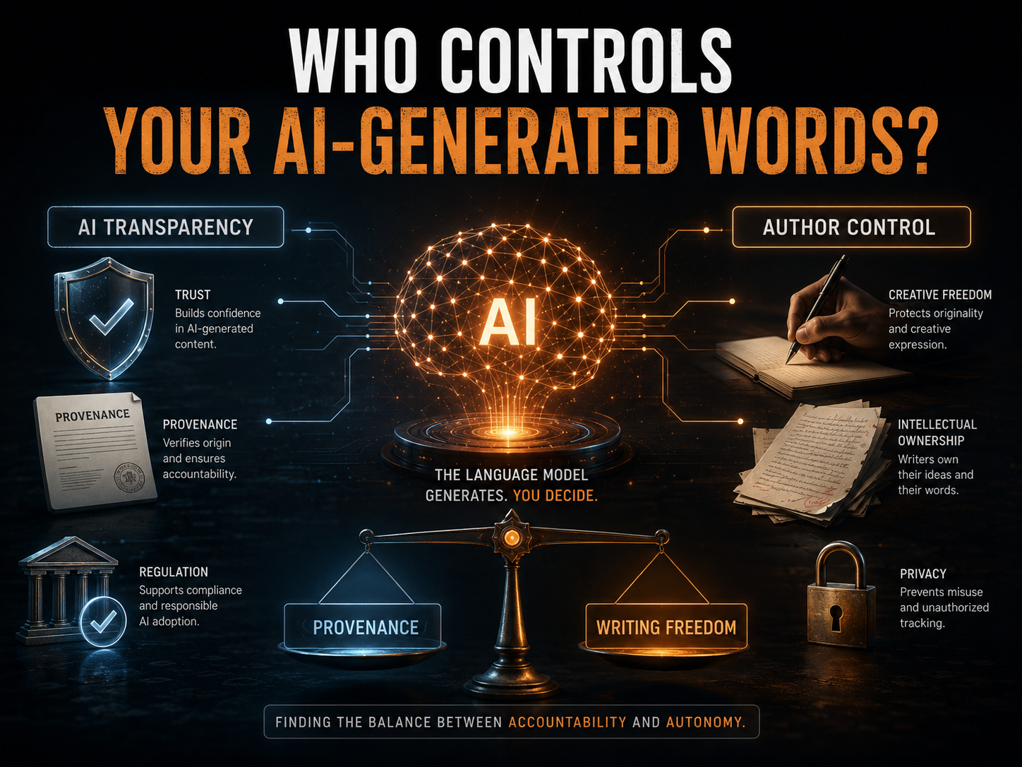Illustrate the AI text watermark ethics and author control debate